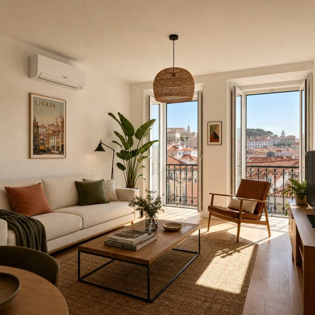 Ar condicionado split instalado numa sala em Lisboa