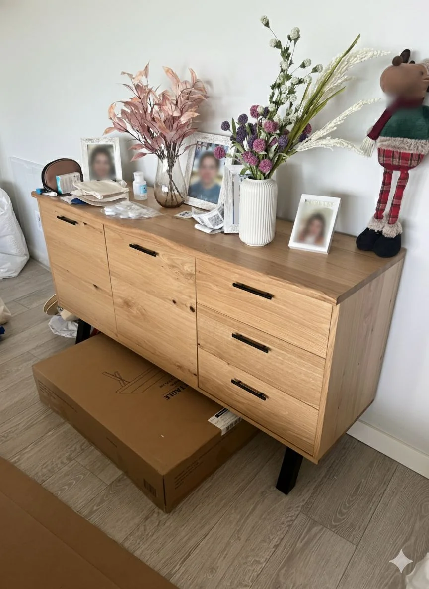 Détail de montage de meuble avec quincaillerie correctement fixée